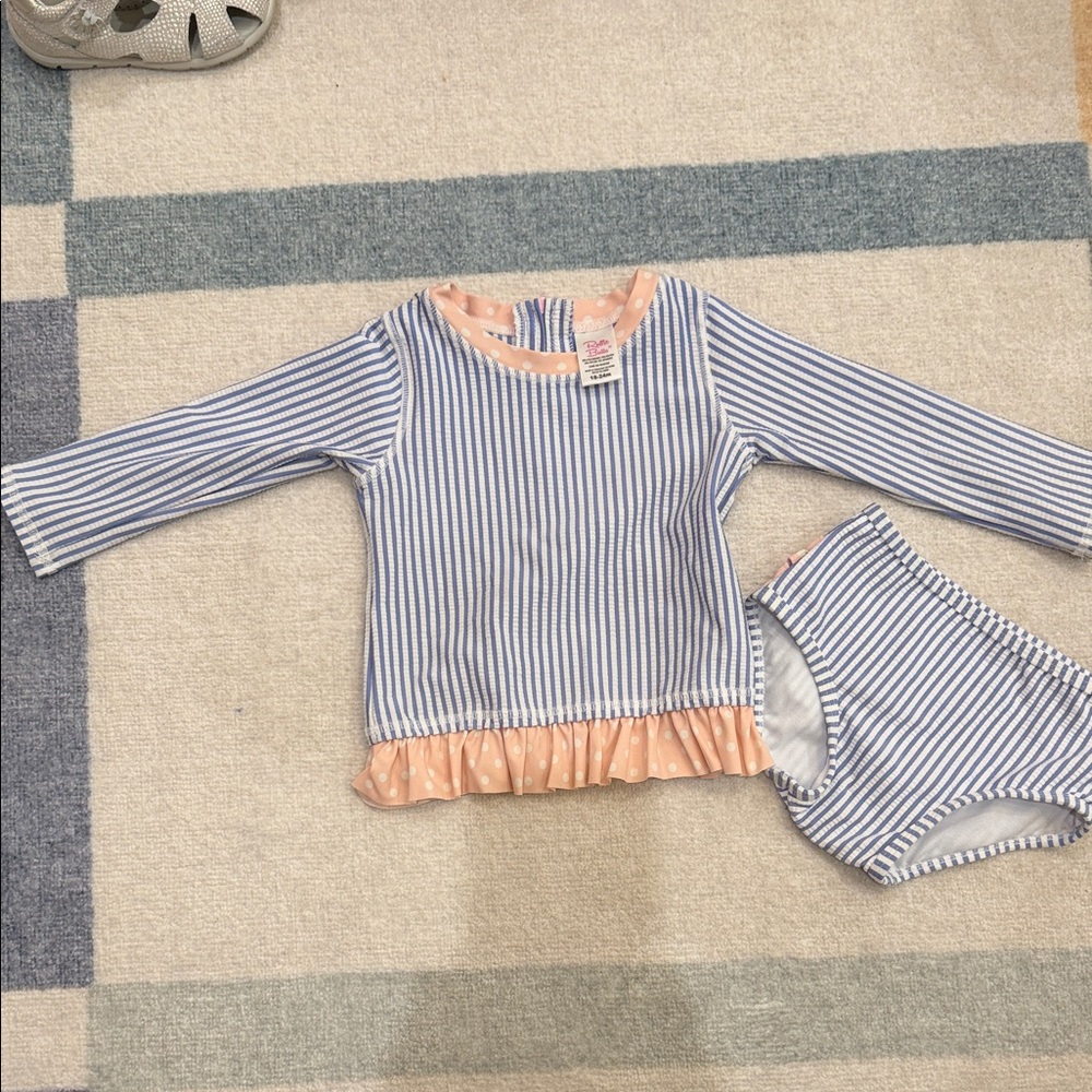 Striped Long Sleeve Swimsuit Set by Ruffle Butts